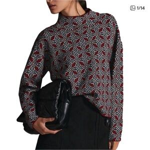 Anthropology Maeve Carys Mock-Neck Sweater Geometric Patterned Size Medium